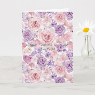 Roze Paarse Blush Bloemen Harten Valentijnsdag Kaart