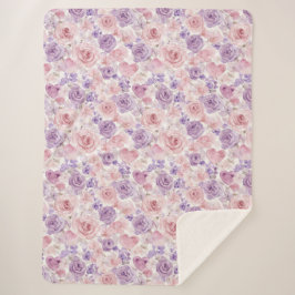 Roze Paarse Blush Bloemen Harten Valentijnsdag Sherpa Deken
