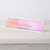 Roze paarse blush druppels business bureau naambordje (Voorkant)