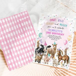Roze Paarse Boerderij Dieren Barnyard Birthday Gir Kaart