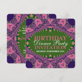 Roze Paarse Boheemse Verjaardag Dinner Party Kaart (Voorkant / Achterkant)