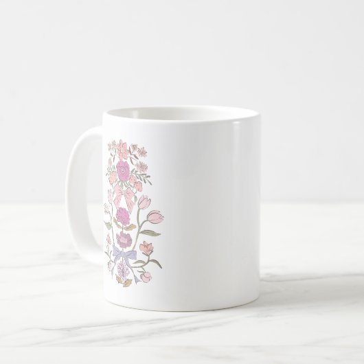 Roze Paarse Boho Bloemlint Koffiemok (Voorkant links)