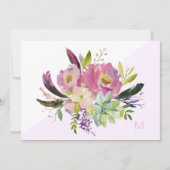 Roze Paarse Boho Floral Monogram Note Kaart (Voorkant)