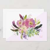 Roze Paarse Boho Floral Monogram Note Kaart (Voorkant / Achterkant)