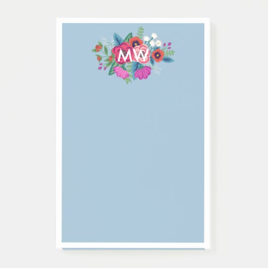 Roze Paarse Boho Florals White Monogram Post-it® Notes (Voorkant)