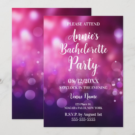 Roze Paarse Bokeh vrijgezellenfeest Kaart (Voorkant / Achterkant)