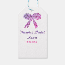 Roze paarse boog sparkle glitter vrijgezellenfeest cadeaulabel
