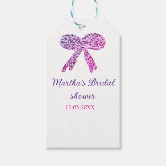 Roze paarse boog sparkle glitter vrijgezellenfeest cadeaulabel (Voorkant)