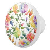 Roze Paarse Botanische Bloemen Rozen Keramische Knop (Rechts)