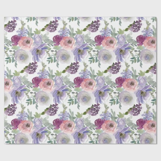 Roze Paarse Bourgogne Bloemen Bruiloft Wrapping Pa Cadeaupapier (Vlak)