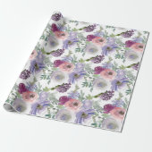 Roze Paarse Bourgogne Bloemen Bruiloft Wrapping Pa Cadeaupapier (Uitgerold)