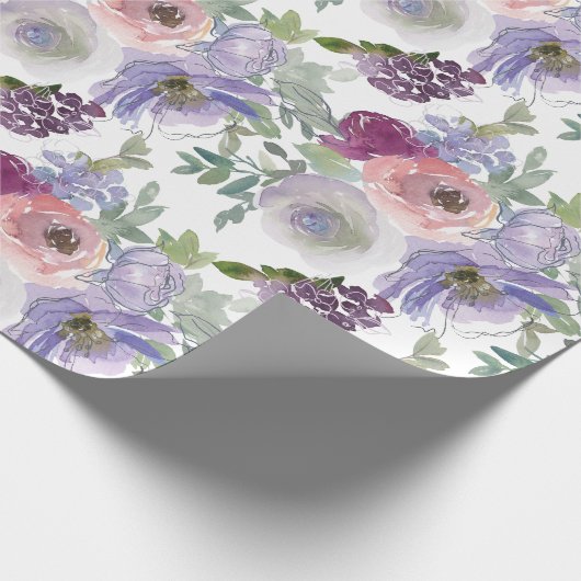 Roze Paarse Bourgogne Bloemen Bruiloft Wrapping Pa Cadeaupapier (Hoek)