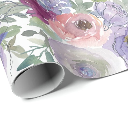 Roze Paarse Bourgogne Bloemen Bruiloft Wrapping Pa Cadeaupapier (Rol Hoek)