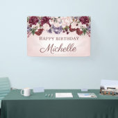 Roze Paarse Bourgogne  Floral Happy Birthday Spandoek (Beurs)