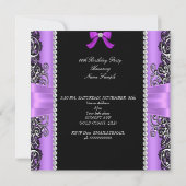 Roze Paarse Bow Birthday Party Black Silver Foto Kaart (Achterkant)