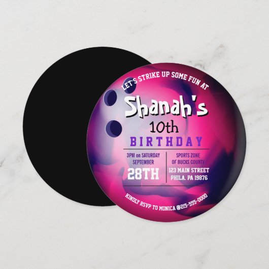 Roze Paarse BOWLINGBAL ROND Verjaardagsfeest Kaart (Voorkant / Achterkant)
