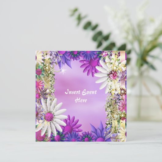 Roze paarse bruiloft verloving kaart (Staand voorkant)