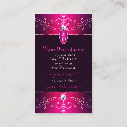 Roze Paarse Burgund  Ornamenten Initialen Glam Visitekaartje (Achterkant)