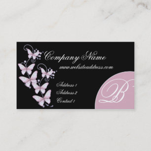 Roze/Paarse Butterflies Monogram Visitekaartje