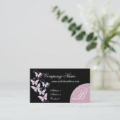 Roze/Paarse Butterflies Monogram Visitekaartje (Staand voorkant)