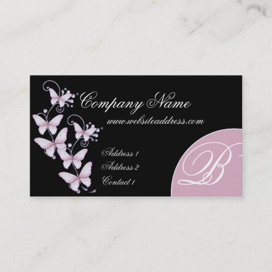 Roze/Paarse Butterflies Monogram Visitekaartje (Voorkant)