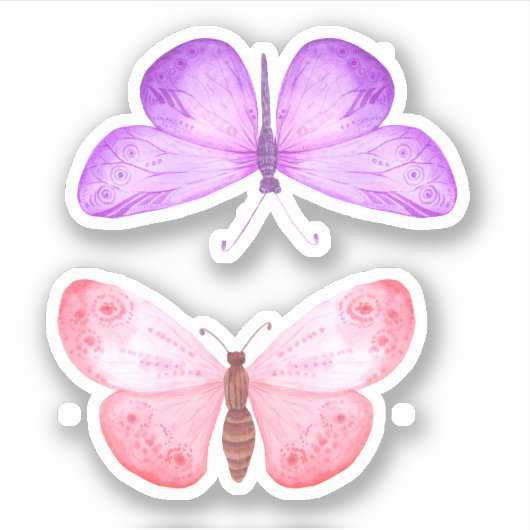 Roze Paarse Butterflies Sticker (Voorkant)