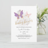 Roze Paarse butterfly-Baby shower Kaart (Staand voorkant)