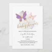 Roze Paarse butterfly-Baby shower Kaart (Voorkant / Achterkant)