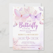 Roze Paarse butterfly-Baby shower Kaart (Voorkant)