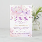 Roze Paarse butterfly-Baby shower Kaart (Staand voorkant)