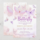 Roze Paarse butterfly-Baby shower Kaart (Voorkant / Achterkant)