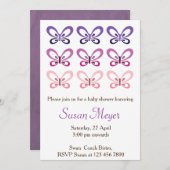 Roze Paarse Butterfly Babydoucheuitnodiging Kaart (Voorkant / Achterkant)