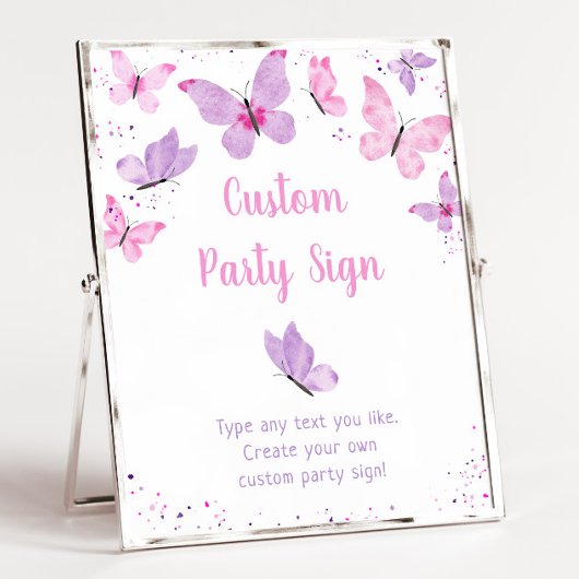 Roze Paarse Butterfly Editable Birthday Sign Poster