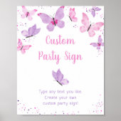 Roze Paarse Butterfly Editable Birthday Sign Poster (Voorkant)
