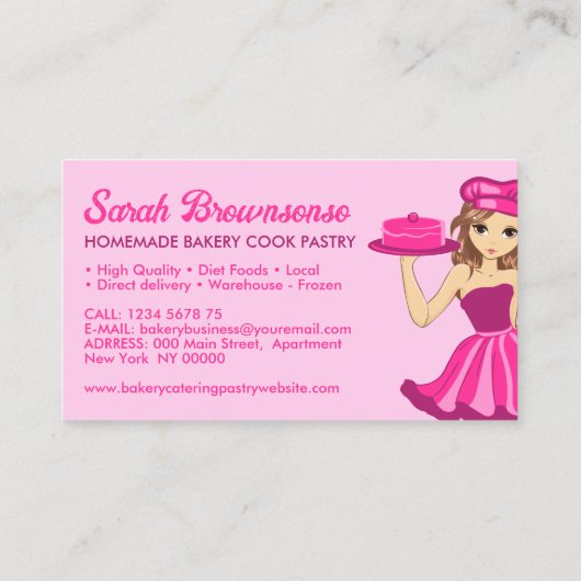 Roze Paarse Cartoon Cake Cooking Bakery Visitekaartje (Achterkant)