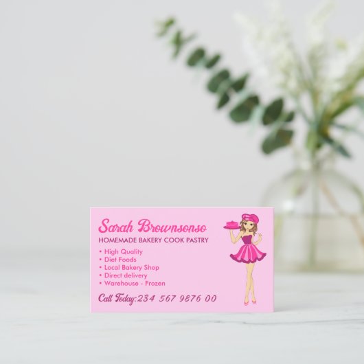 Roze Paarse Cartoon Cake Cooking Bakery Visitekaartje (Staand voorkant)