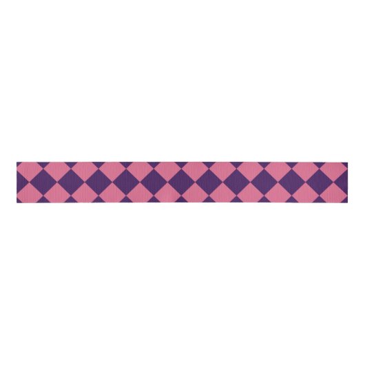 Roze Paarse Checker Diamantpatroon Grosgrain Lint (Voorkant)