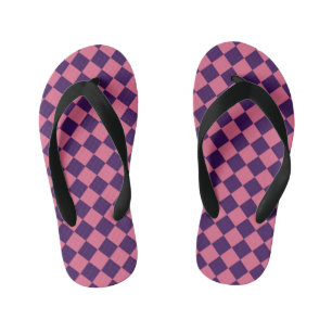 Roze Paarse Checker Diamantpatroon Kinder Teenslippers
