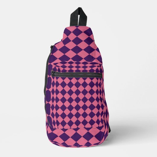 Roze Paarse Checker Diamantpatroon Sling Bag (Voorkant)