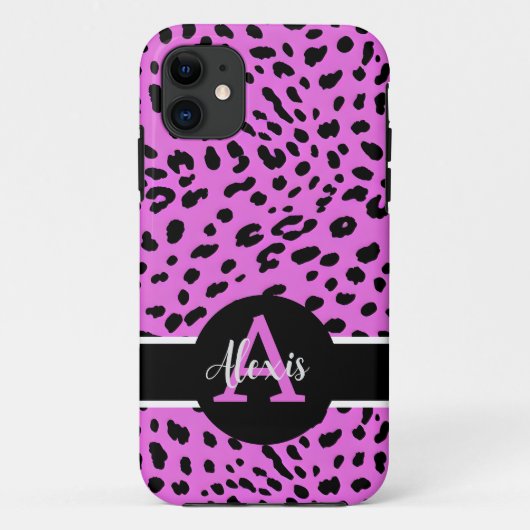 Roze/Paarse Cheetah Print Monogrammed iPhone Case (Achterkant)