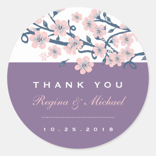 Roze Paarse Cherry Blossom Floral Wedding Sticker (Voorkant)