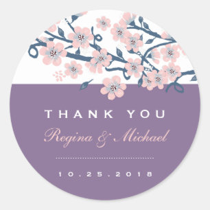 Roze Paarse Cherry Blossom Floral Wedding Sticker
