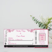 Roze/Paarse Chine Boarding Pass Huwelijksuitnodigi Kaart (Staand voorkant)