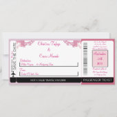 Roze/Paarse Chine Boarding Pass Huwelijksuitnodigi Kaart (Voorkant)