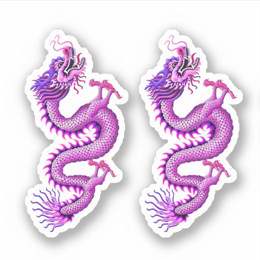 Roze & Paarse Chinese Draak Sticker (Voorkant)