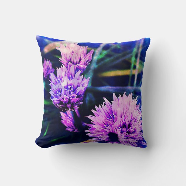 Roze Paarse Chive Flower Sierkussen (Voorkant)