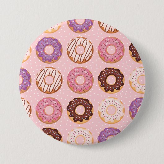 Roze, Paarse, Chocolade Glazuur Donuts Bakkerij Be Ronde Button 7,6 Cm (Voorkant)