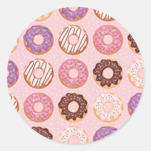 Roze, Paarse, Chocolade Glazuur Donuts Bakkerij Be Ronde Sticker