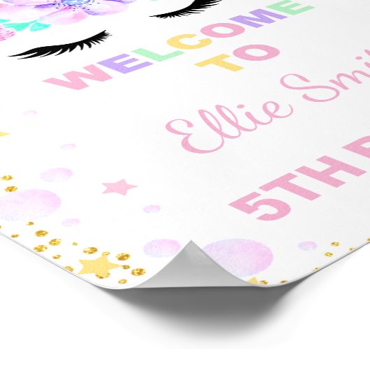 Roze Paarse Cloud Unicorn Welkomstsignalen Poster (Hoek)