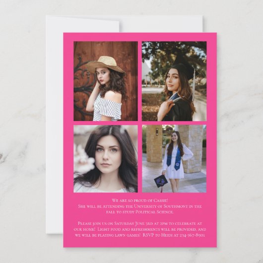 Roze Paarse Confetti Afstuderen Aankondiging (Achterkant)